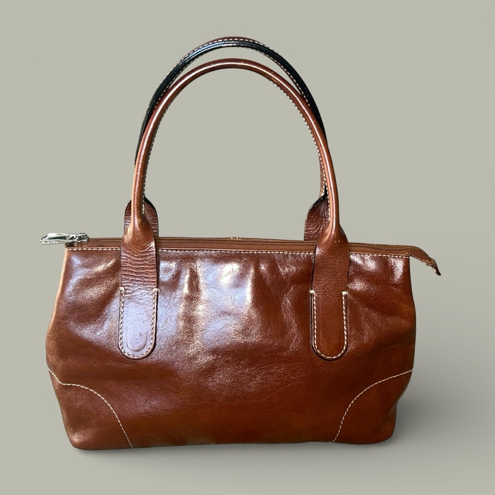 Naturalizer British Tan Top Handled Lined Leather Satchel Vintage 90s Minimalist